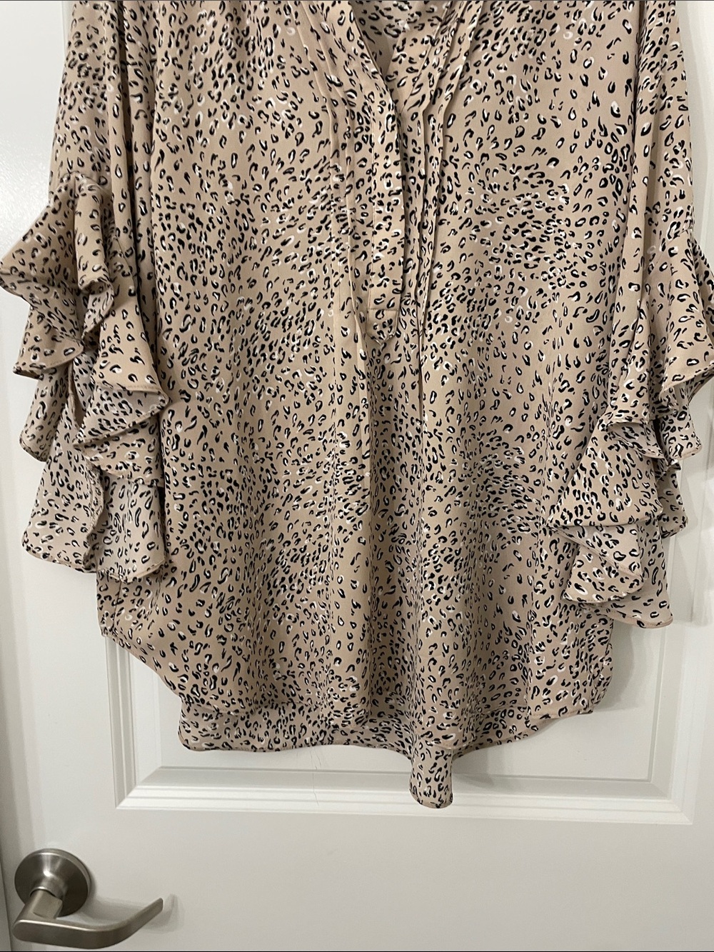 Vince Camuto Beige Leopard Ruffle Sleeve Blouse